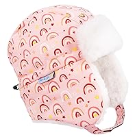 JAN & JUL Toddler Girl Windproof Trapper Winter Hat (M: 6-24M, Pink Rainbow)