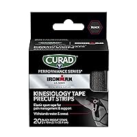CURAD Performance Series IRONMAN Kinesiology Tape, Pain Management Technology, Sweat & Water-Resistant Athletic Tape, Compression Support for Joints & Muscles, Black, 2 x 10 inches, 1 Roll (20 Strips)