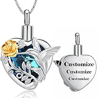 Birthstone Personalized Hummingbird and Heart Cremation Urn Necklace Pendant Ashes Jewelry