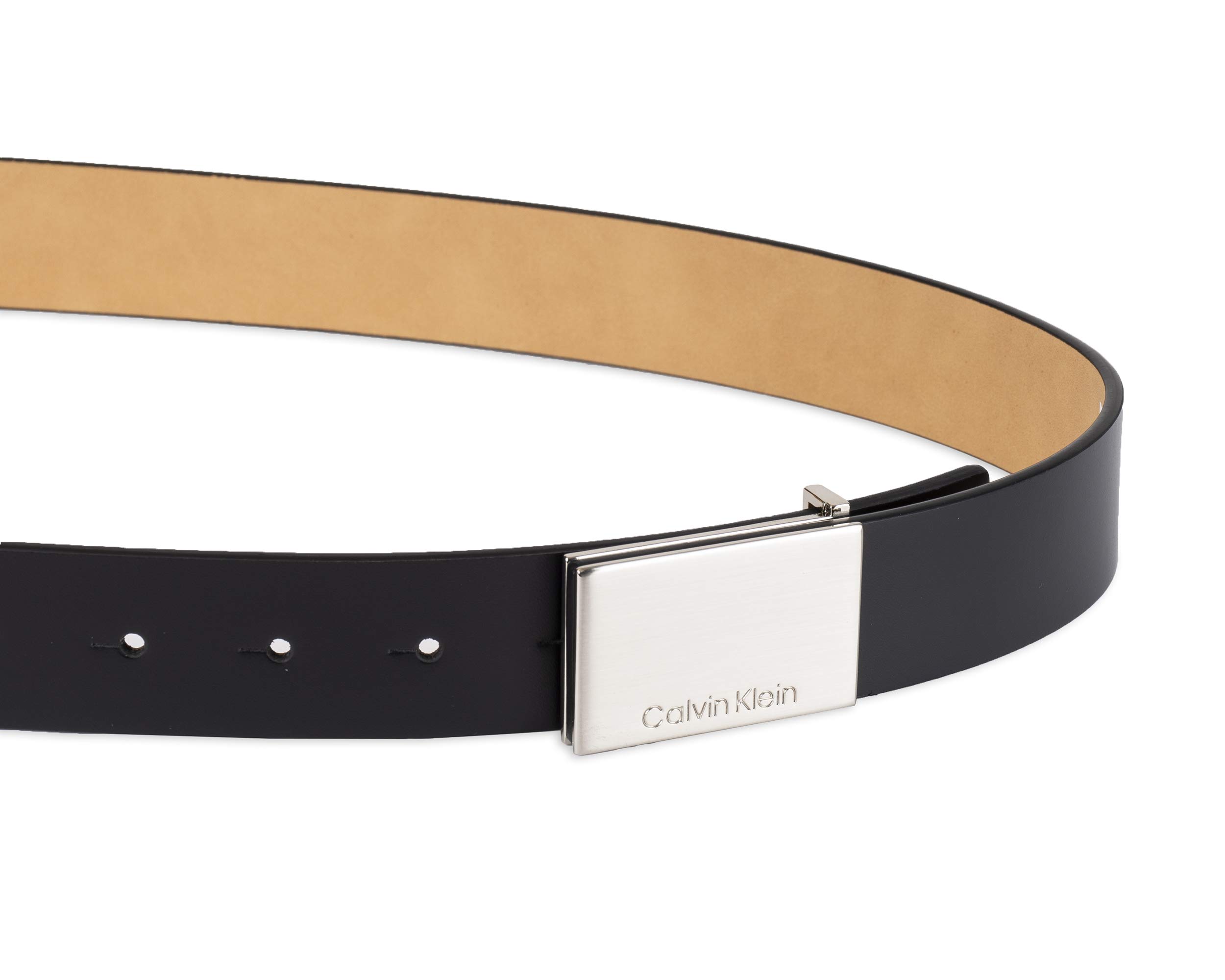 Calvin Klein Men's Casual Statement Plaque Buckle Belt with Logo Treatment