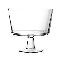 European Trifle Bowl with Pedestal, Round Dessert Display Stand for Laying Cakes, Pastries or Baked Goods, Modern Design with Crystal-Clear Glass, X Quart