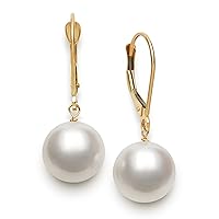 14K Yellow Gold Cultured Freshwater Pearl Drop Dangle Earrings for Women