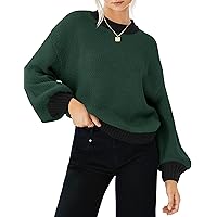 ZESICA Women's Casual Long Sleeve Crew Neck Pullover 2024 Ribbed Knit Loose Contrast Color Sweater Tops