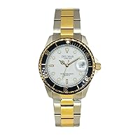 Del Mar 50392 43mm Stainless Steel Quartz Watch w/Stainless Steel Band in Two Tone with a White dial