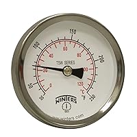 Winters TSW Series Aluminum Dual Scale Hot Water Thermometer, Dial Type, 2-1/2