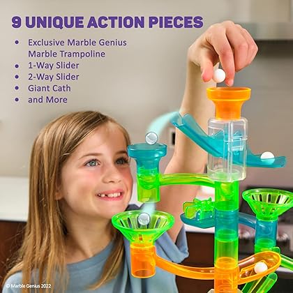 Marble Genius Marble Run Stunts Booster Set: 30 Pieces Total, 9 Action Pieces Including New Patented Trampoline, Includes Free Online App and Full-Color Instruction Booklet, Made for Ages 5 and Up