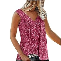 Women's Summer Sleeveless Tank Tops Loose Casual V Neck Blouses Shirt Flowy Boho Floral Beach Top Ladies Clothes