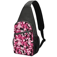 Pink Pixel Camo Print Sling Bag Casual Chest Bag Daypack Unisex Crossbody Backpack for Travel Sports Outdoors