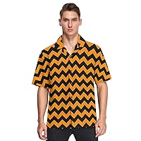 Black Orange Zigzag Lines Mens Button Down Shirt Men Casual Short Sleeve Hawaiian Shirts Aloha Shirt S
