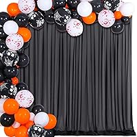 Black Backdrop Curtain 10ft x10ft Backdrop Drapes for Birthday Parties Chiffon Background 2 Pieces 5ft x 10ft
