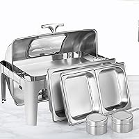 Large Visible Chafing Dishes Buffet Set, 25×17.8 Inch Stainless Steel Chafing Server Set, 9 Quart Roll Top Chafing Dish Outdoor Food Service Buffet Set for Wedding Parties Banquet