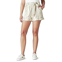 Lucky Brand Women's Paperbag Shorts, Tan Stripe, Large