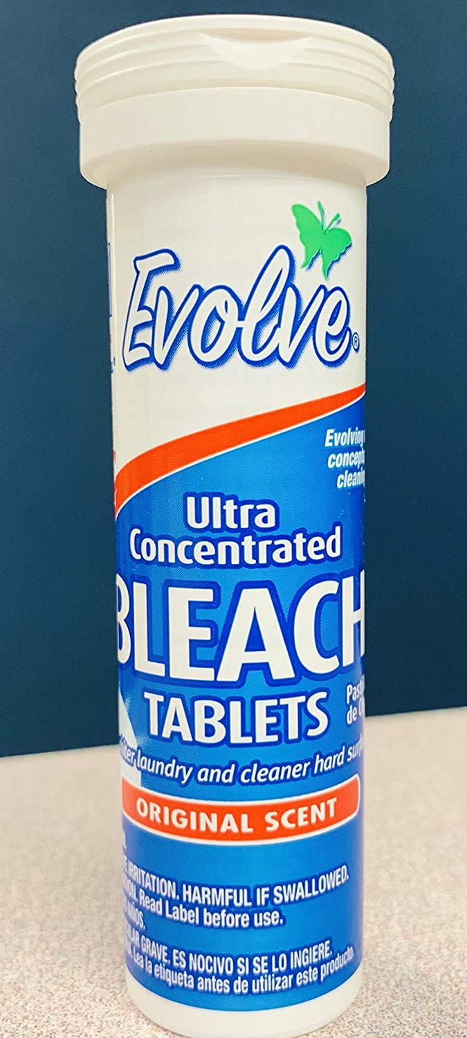 Evolve Bleach Tablets, 8ct Tube, Original Scent, Travel Size (4 Pack)