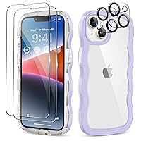 GONEZ for iPhone 13 Case 6.1 Inch, with 2X Screen Protector + 2X Camera Lens Protector, Clear Wave Curved Design Soft TPU + Hard Frame Shockproof Protective Phone Case Cover for Women, Purple
