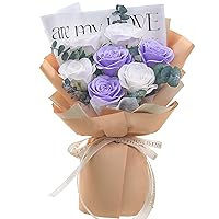 Polylove Roses Bouquet 7-Piece Soap Flower Scented Soap Roses Gift Box for Wife Mother Valentines Day Mothers Day Anniversary Birthday (White Purple)