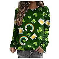 St. Patricks Day Printed Shirts Women Funny Long Sleeve Tops Casual Round Neck Pullover Graphic Tees Sweatshirt T-Shirt
