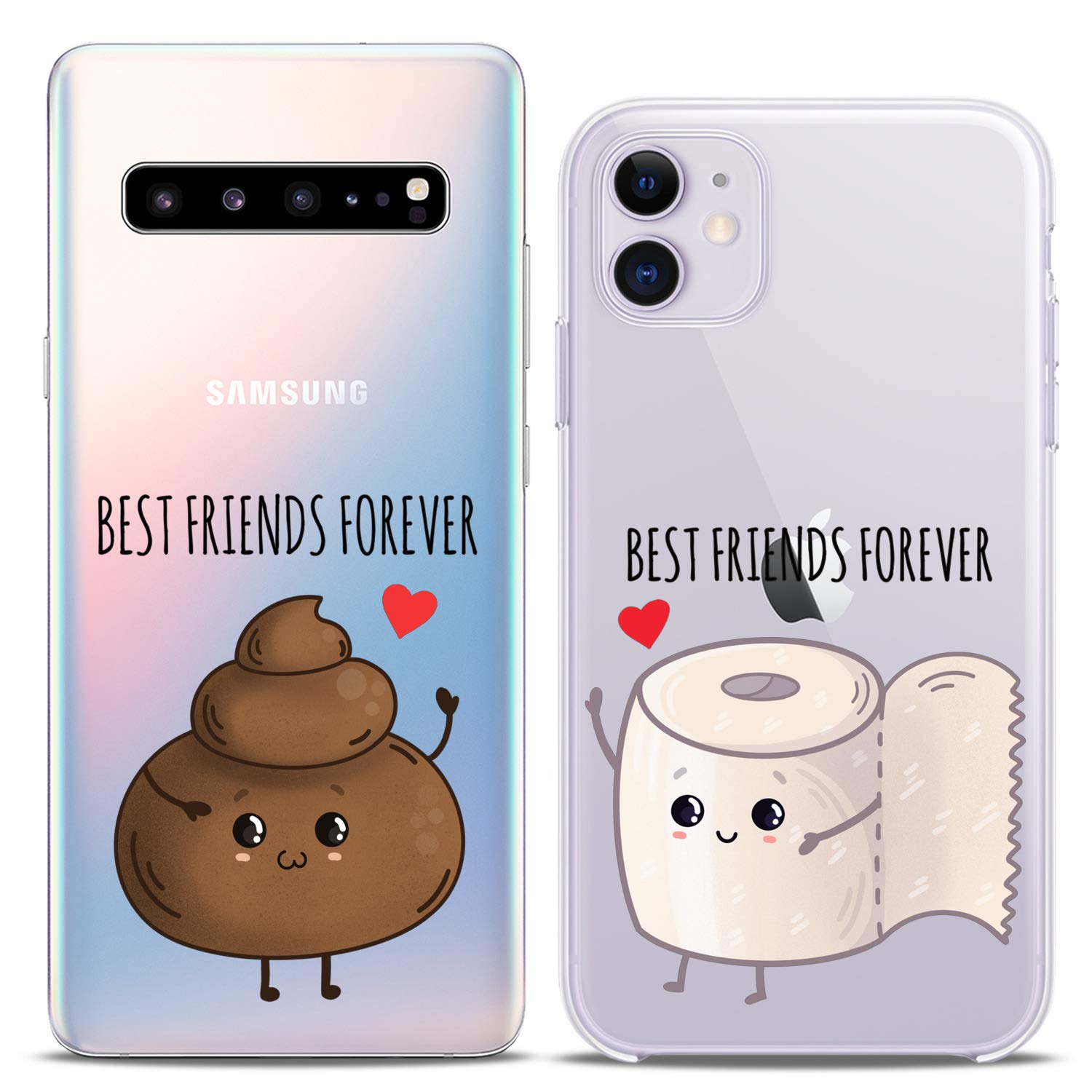 Cavka Matching Couple Cases Compatible for iPhone 14 13 Pro Max 12 Mini 11 Xs 6s 8 Plus 7 Xr 10 SE 5 Paper Clear Cover Slim fit Cute Print Design Cartoon Hilarious Poop Soft Flexible Toilet Roll Love