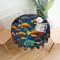 The Underwater World Tropical Fish Print Round Tablecloth 60 Inch,Kitchen Dining Tabletop Cover Decorative Table Cloths for Home,Wedding,Banquet