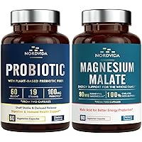 Probiotic 60 Billion & Magnesium Malate Bundle for Men and Women, Digestive, Immune, Energy & Muscle Health, Probiotic Capsules 60ct & Magnesium Capsules 90ct