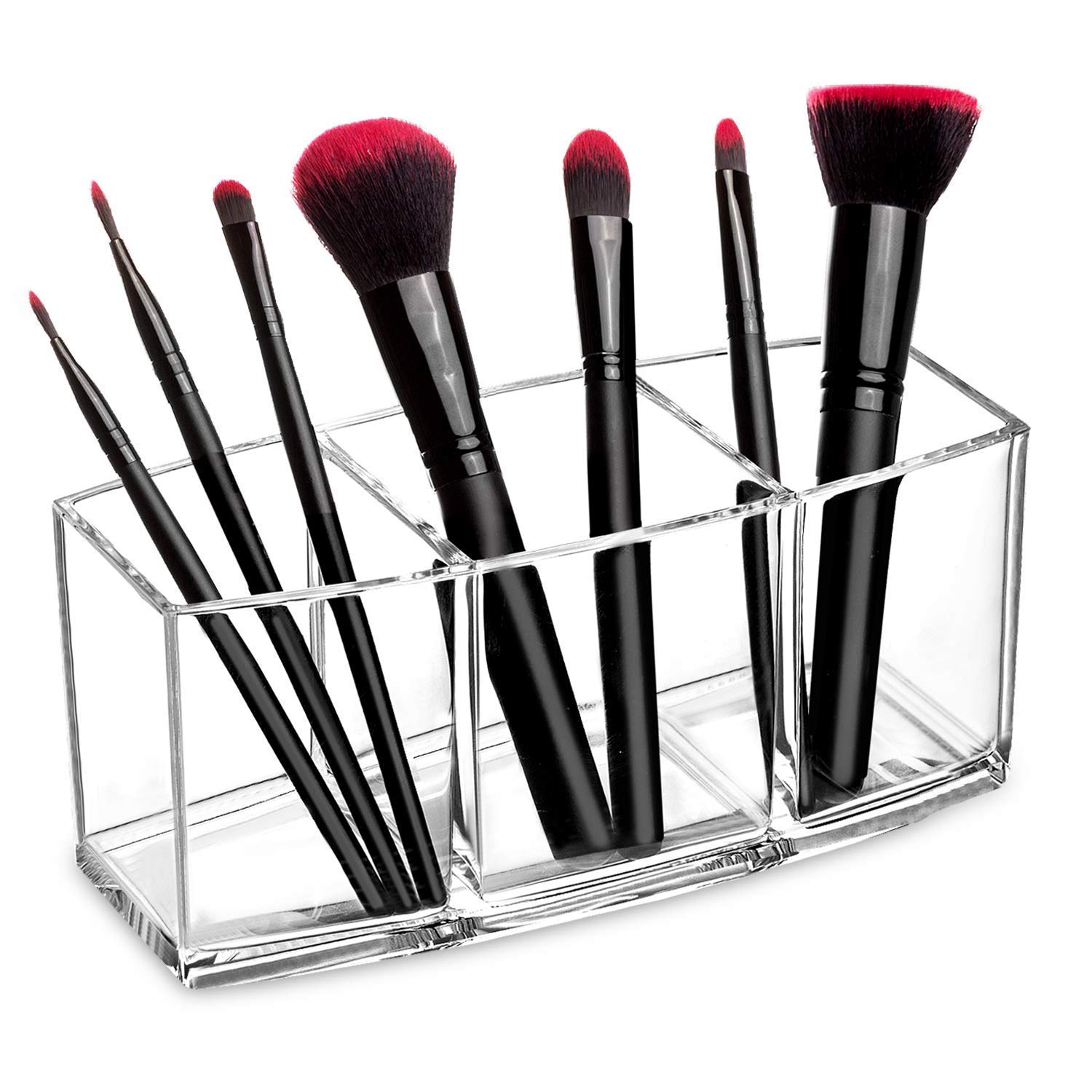 HBlife Clear Makeup Brush Holder Organizer, Acrylic Cosmetic Brushes Storage with 3 Slots, Eyeliners Display Case for Vanity