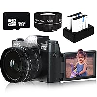 4K Vlogging Camera 48MP Digital Camera for Photography on YouTube with WiFi, Fill Light, Manual Focus, 16X Digital Zoom, 52mm Wide Angle Lens & Macro Lens, 2 Batteries and 32GB TF Card（Black）
