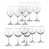 Vineyard Reserve Wine Glass Set of 12, Red and White Clear Wine Glasses, Merlot, Bordeaux, Chardonnay Gifts, Lead-Free Party Wine Glasses