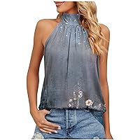 Graphic Tank Tops for Women 2023 Womens Summer Halter High Neck Print Sleeveless Shirts Tank Top Ladies Blouses