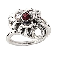 NOVICA Artisan Handcrafted Tourmaline Flower Ring Silver Floral Sterling Multicolor Single Stone Cocktail Indonesia Birthstone 'Ubud Orchid'