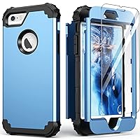 IDweel for iPhone 6S Case, for iPhone 6 Case with Screen Protector(Tempered Glass),3 in 1 Shock Absorption Heavy Duty Hard PC Covers Soft Silicone Full Body Protective Case for Girls,Peace Blue/Black