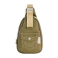 True Religion Women's Sling Bag, Faux Suede Small Travel Backpack with Adjustable Shoulder Crossbody Strap, Olive