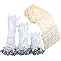 MILIVIXAY 606 Pieces Candle Making Supplies,300 Pieces Cotton Wicks, 300 Pieces Candle Wick Stickers and 6PCS Wooden Candle Wick Holders - Wicks Coated with Wax, Cotton Wicks Kits for Candle Making.