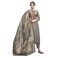 Grey Muslim Women Wear Indian Cotton Silk Straight Salwar Kameez Bollywood Cocktail Party Suit 1151