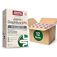 Jarrow Formulas Jarro-Dophilus EPS Gut Restore Probiotics 25 Billion CFU With 8 Clinically-Studied Strains,Dietary Supplement for Intestinal & Immune Support,30 Veggie Capsules,30 Day Supply, 12 Packs