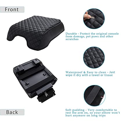JDMCAR Center Console Cushion Compatible with 2015-2020 Ford F150 / 2017-2022 F250 F350 F450 and 2018-2023 Expedition Accessories, Customized PU Leather Armrest Cover Protector (Bucket Seat Only)