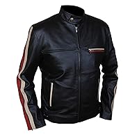 F&H Kid's Racing Stripes Cafe Racer Genuine Leather Jacket