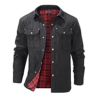 Flygo Mens Flannel Lined Shirt Jacket Vintage Snap Button Western Jacket Outdoor Cowboy Shirts Jackets
