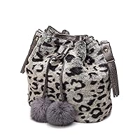 Bucket Bag and Purses for Women Hobo Bag and Drawstring Shoulder Leopard Handbags Soft PU Leather Hairball Satchel