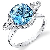 PEORA 14K White Gold Round Pinwheel Swiss Blue Topaz Diamond Ring (3.95 cttw)
