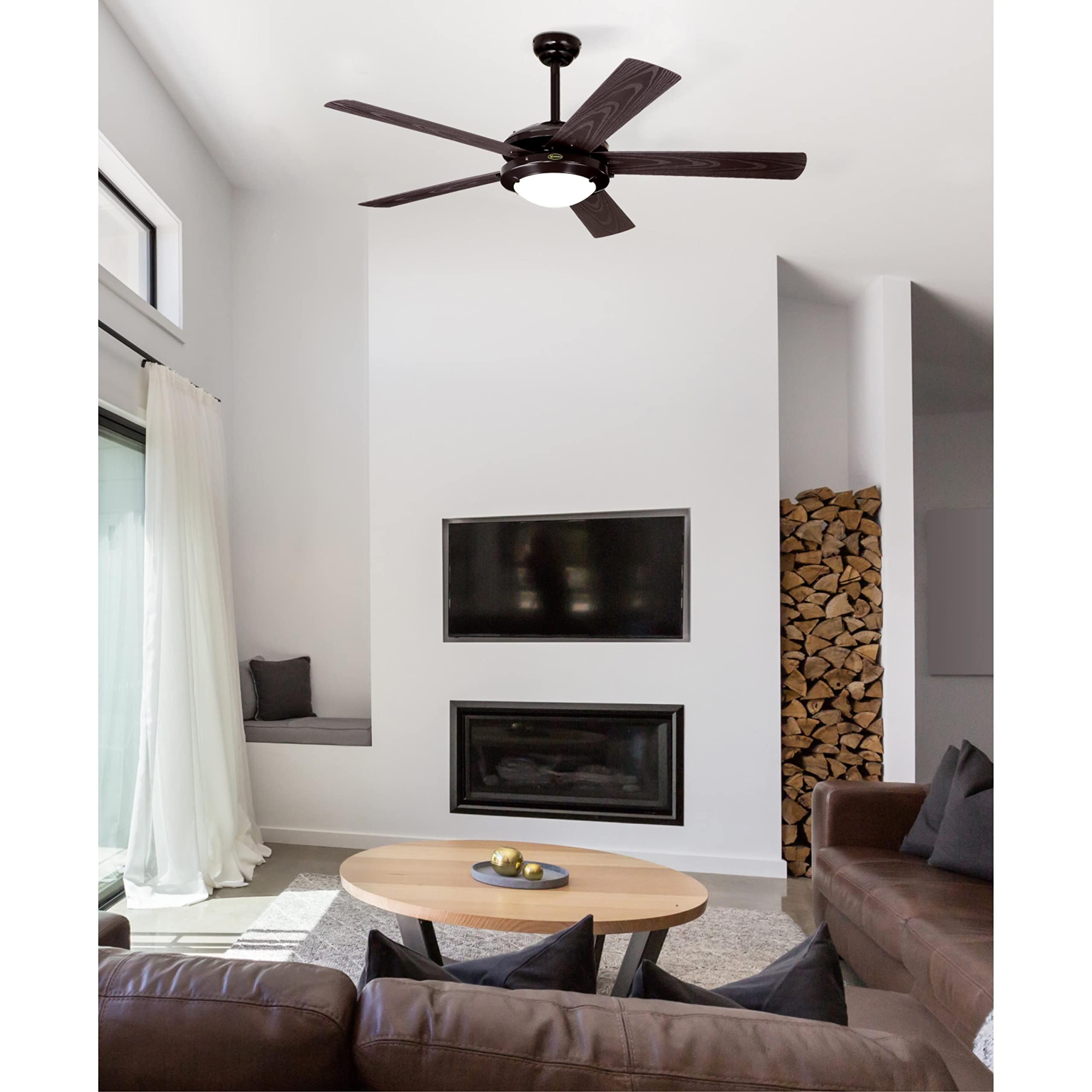 Westinghouse Lighting 7307200 Comet, Transitional Dimmable LED Ceiling Fan with Light, 52 Inch, Espresso Finish, Frosted Glass