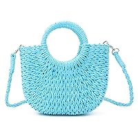 KUANG! Women Straw Beach Tote Handbag Hobo Bag Round Handle Summer Handwoven Bags Small Purse with Strap