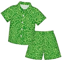 visesunny Toddler Boys 2 Piece Outfit Button Down Shirt and Short Sets St Patricks Green Plant Boy Summer Outfits