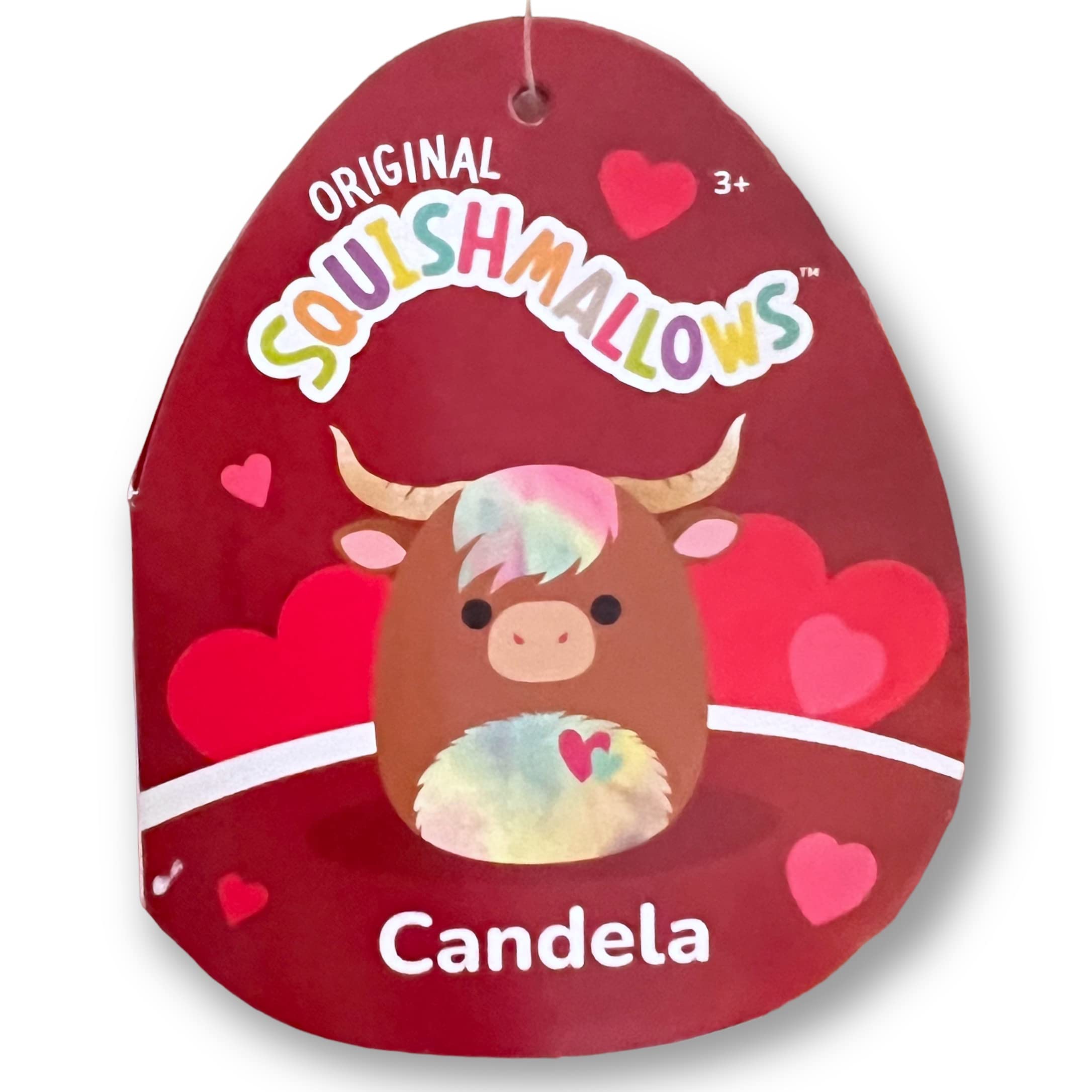 Squishmallows Official Kellytoy 16 Inch Candela Brown Highland Cow with Rainbow Fuzzy Mane and Belly - Pink Nostrils - 2023 Valentine's Squad Stuffed Animal Toy Pillow