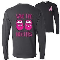Save The Hooters 2 Chicks Breast Cancer Awareness Front & Back Mens Long Sleeves