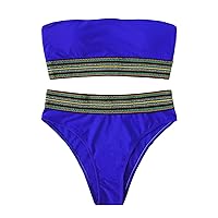 SweatyRocks Women's Bathing Suits Striped Bandeau Bikini high Waisted Swimsuits Swimwear Set