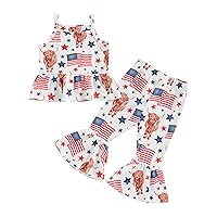 Gueuusu 4th Of July Toddler Baby Girl Clothes Sleeveless Halter Crop Top American Flag Bell Bottoms American Cowgirl Outfit
