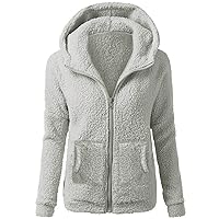 Hoodies Coat For Women Winter Warm Cozy Fleece Jackets Plus Size Solid Color Zipper Tops Outwear With Pocket