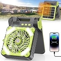 Portable Solar Fan, 10400mAh Rechargeable Solar Powered Camping Fan, 4 Speed,3 Timers and Quiet, Battery Operated Fan with LED Lantern for Picnic, Hurricane, Fishing, Travel, Worksite