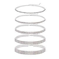 5 Pieces Rhinestone Choker Necklaces for Women Dainty Diamond Choker Silver Gold Plated Crystal Choker Necklaces Set Bridesmaid Jewelry…