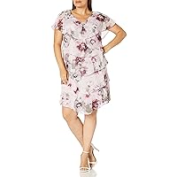 S.L. Fashions Women's Plus Size Short Sleeve Floral Print Pebble Tier Dress