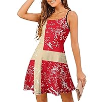 Denmark Retro Flag Women's Sling Dress Spaghetti Strap Mini Dress Sleeveless Short Dresses Casual Swing Sundress